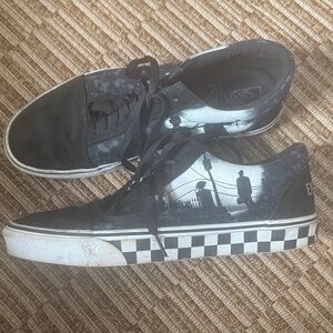 Vans Black & White Checkerboard Skate Sneakers with Silhouette Graphic